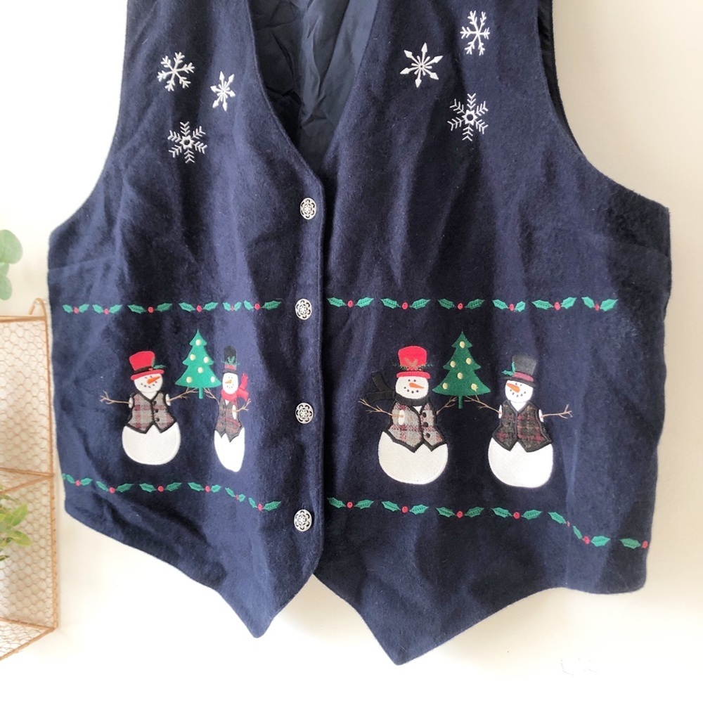 Karen Scott Vintage Christmas Snowman Navy Blue Felt Vest 2X Plus Size Winter - Picture 6 of 13